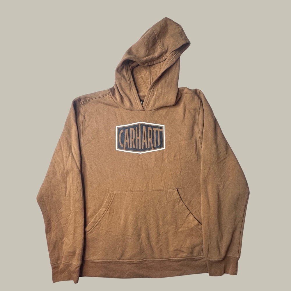 Carhartt Hoodie Boys XL 18-20 TS6775-B Brown Logo Patch Pullover Fleece Youth